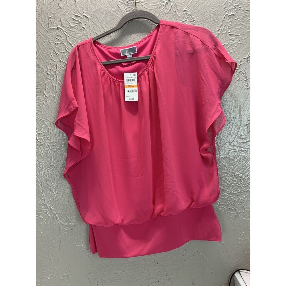 JM Collection Womens Pink Flutter Sleeve Banded‎ Waist Blouse Lined Sz Small NWT